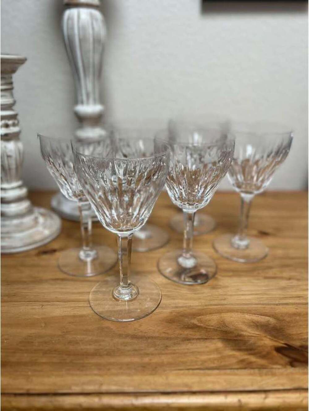 6 Val St Lambert Zermatt Cut 7” Crystal Water Wine Goblets Glasses MCM